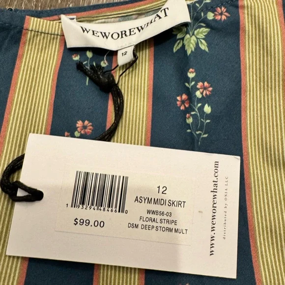 WeWoreWhat Asymmetrical Floral Stripe Midi Skirt Size 12 NWT - Picture 3 of 9